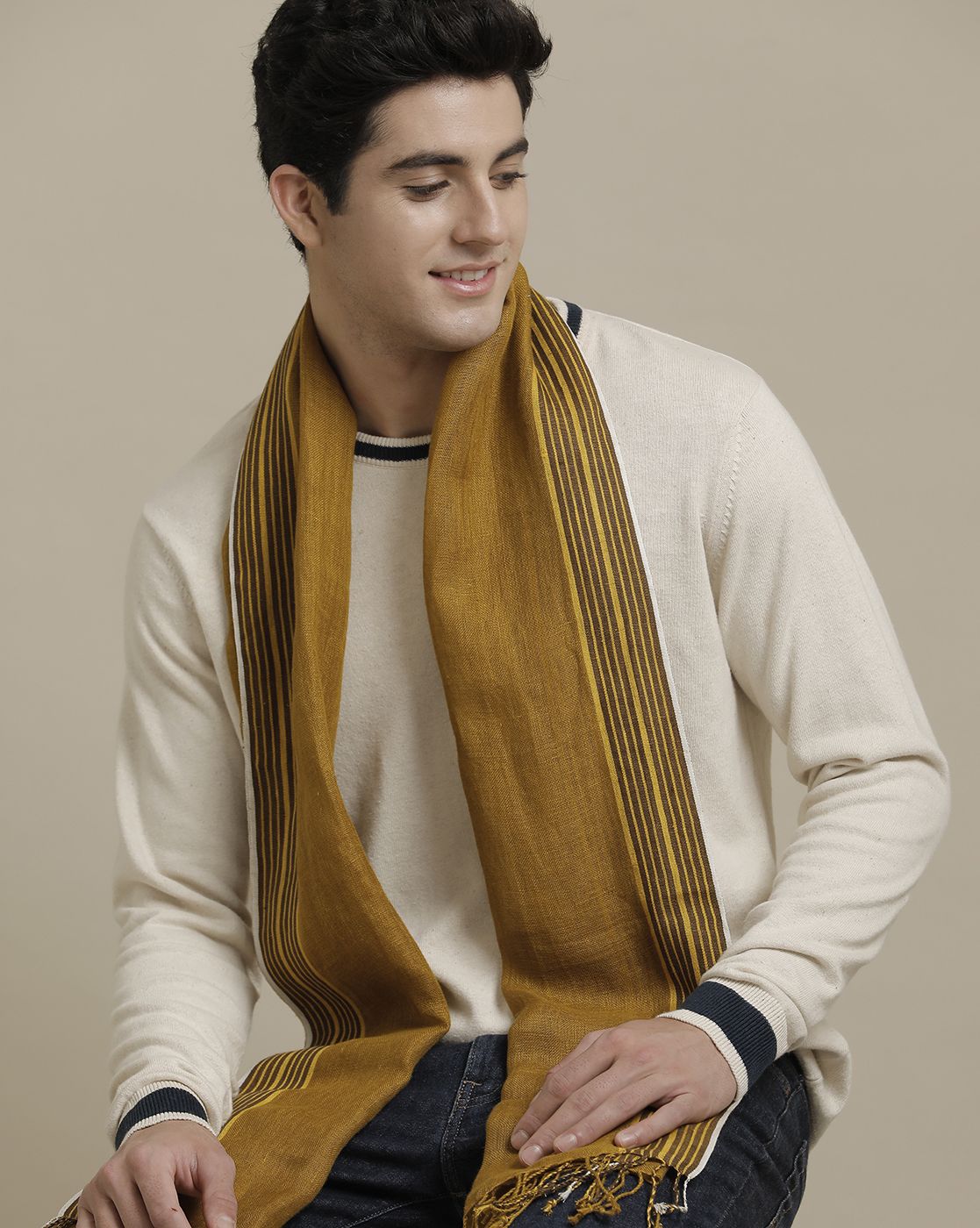 Unisex Mustard Solid Linen Stole