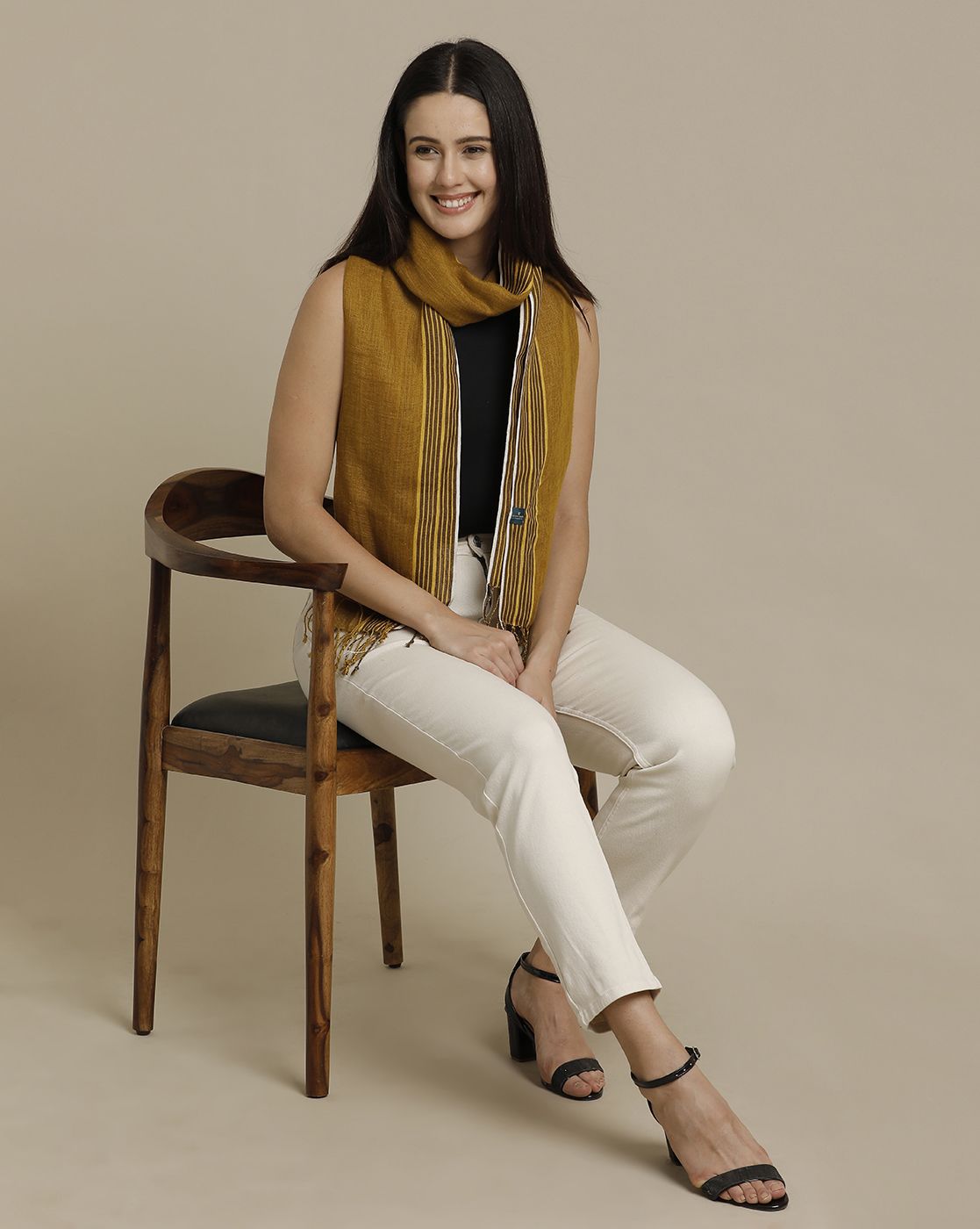 Unisex Mustard Solid Linen Stole