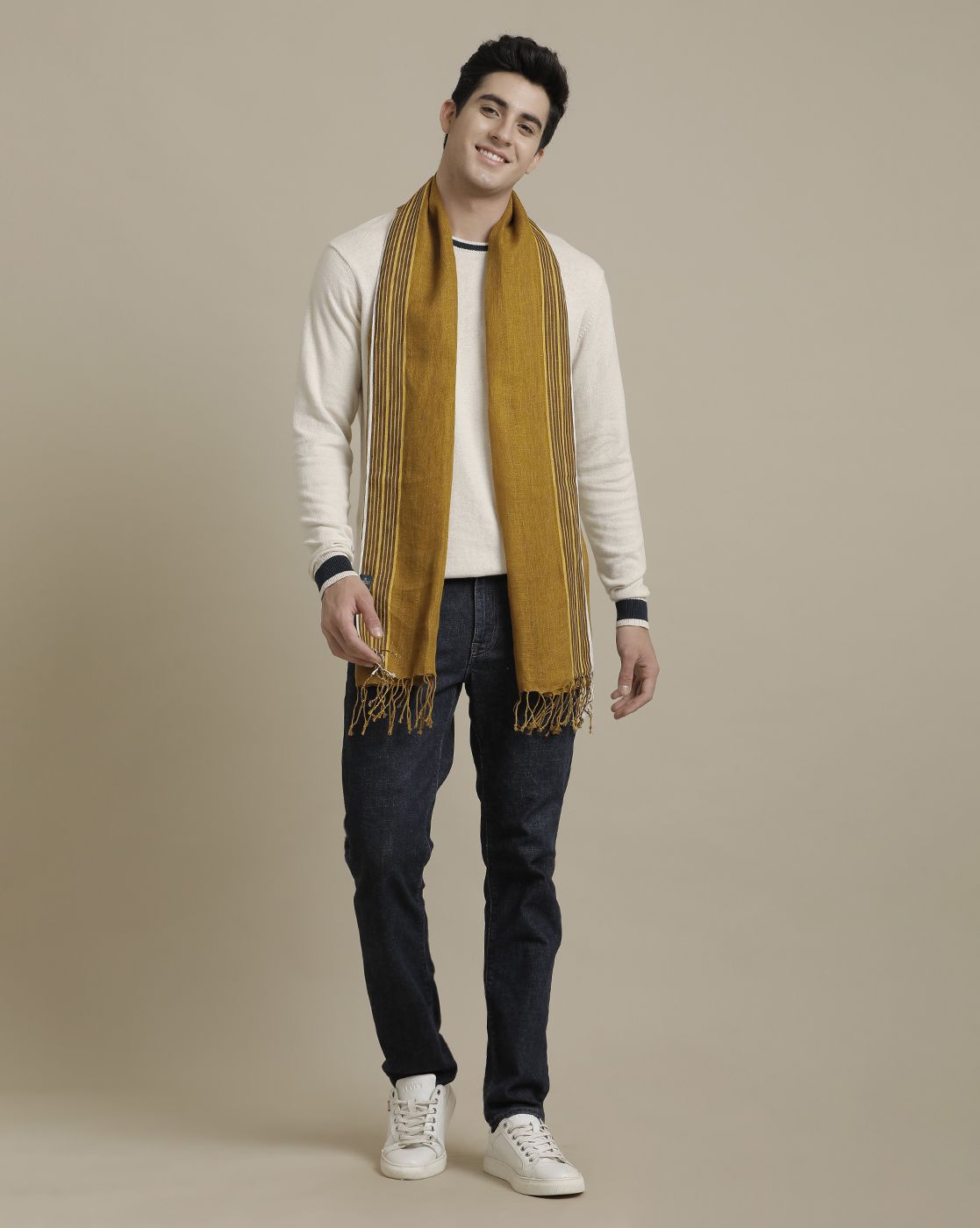 Unisex Mustard Solid Linen Stole
