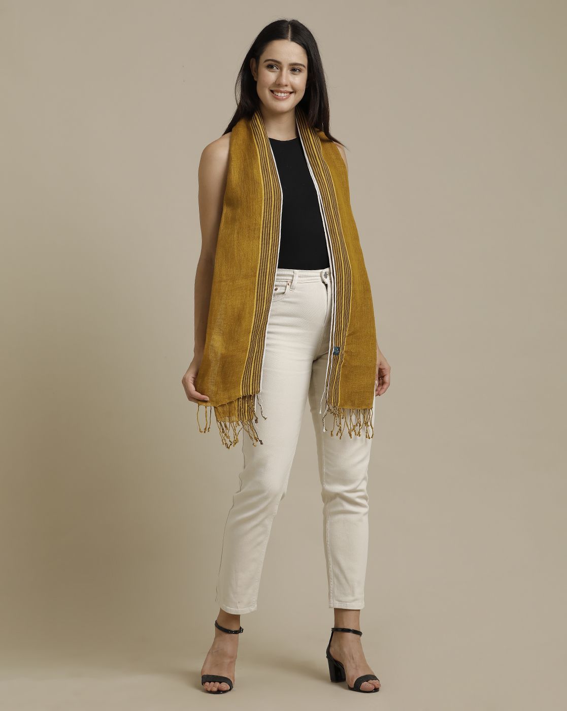 Unisex Mustard Solid Linen Stole