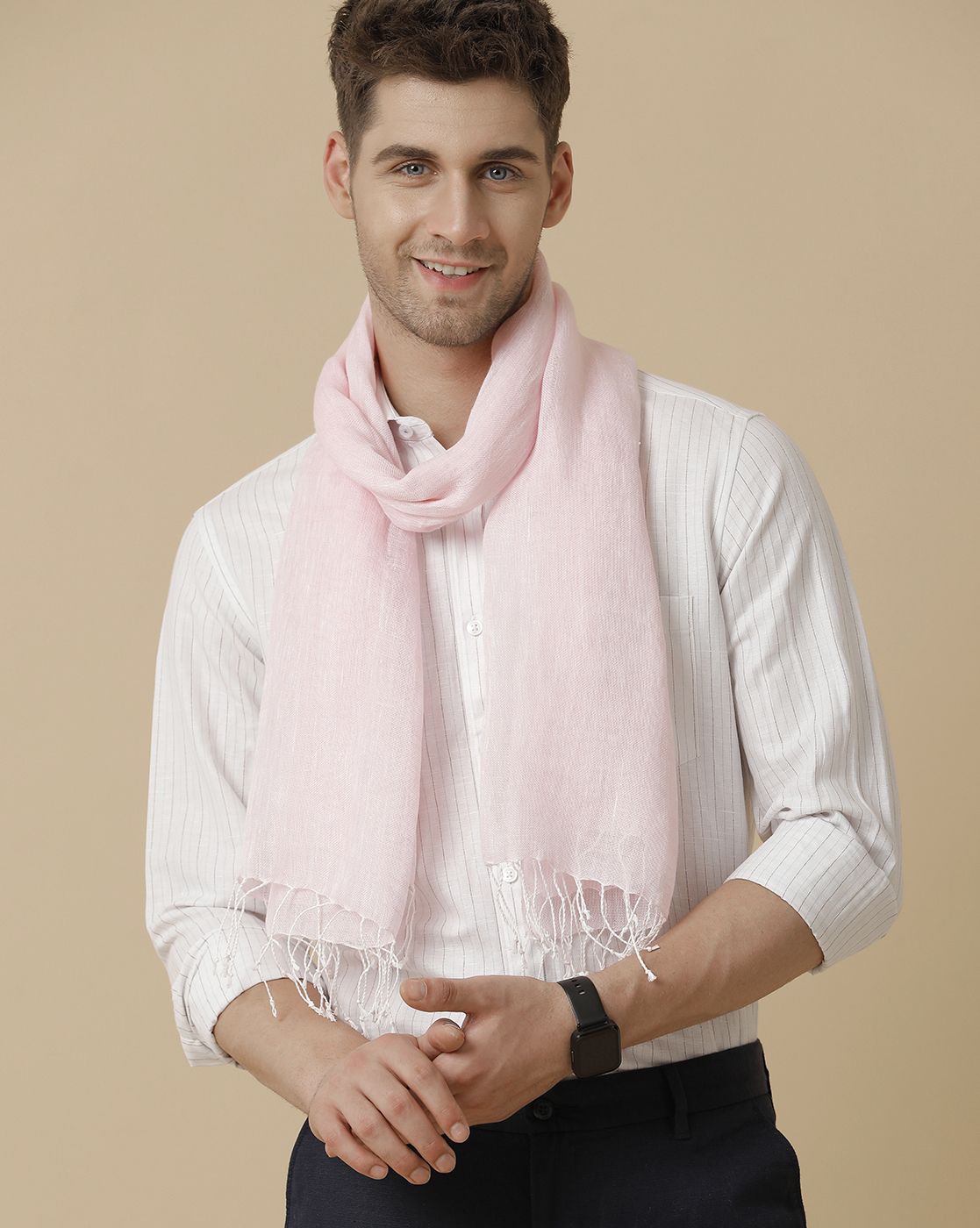 Linen Club Pink Solid Pure Linen Unisex Stole