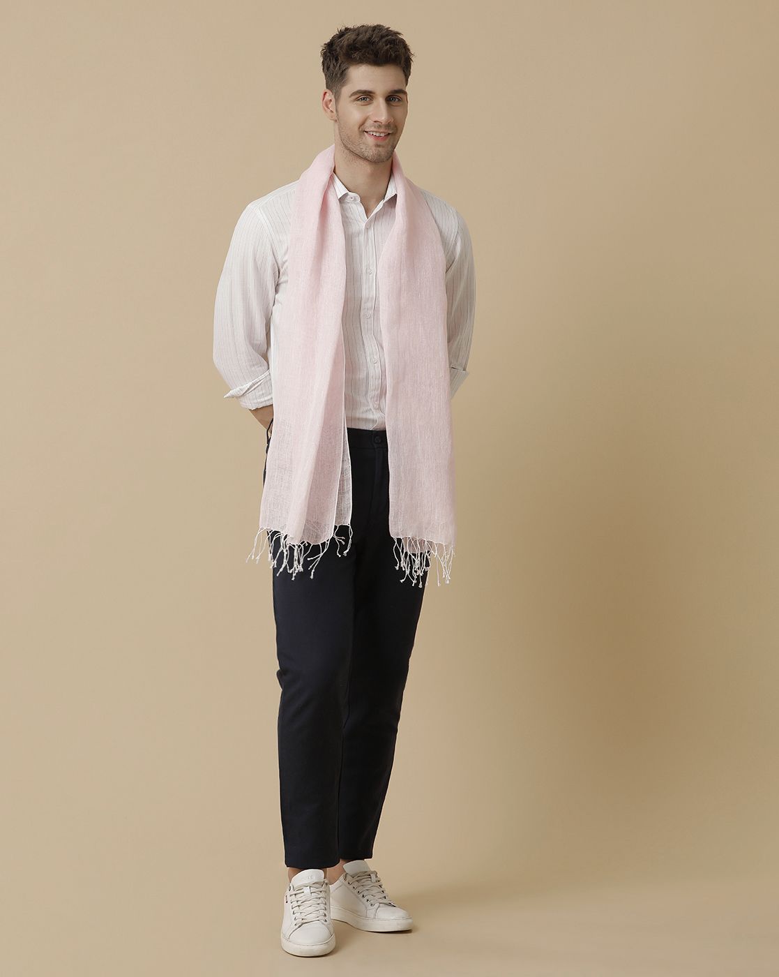 Linen Club Pink Solid Pure Linen Unisex Stole