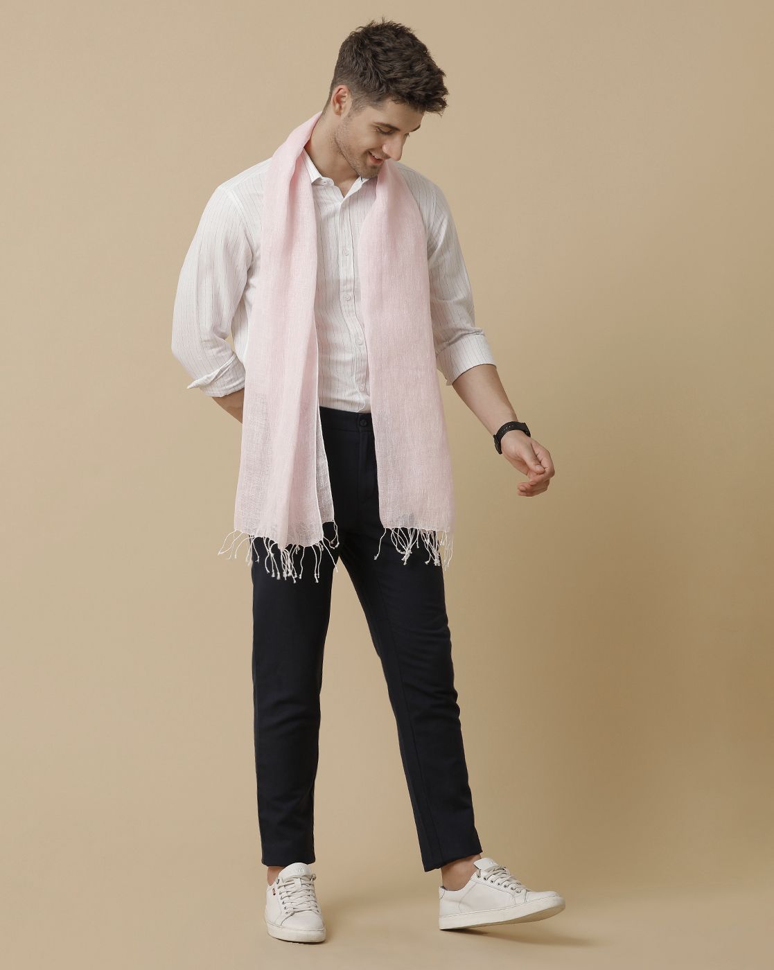 Linen Club Pink Solid Pure Linen Unisex Stole