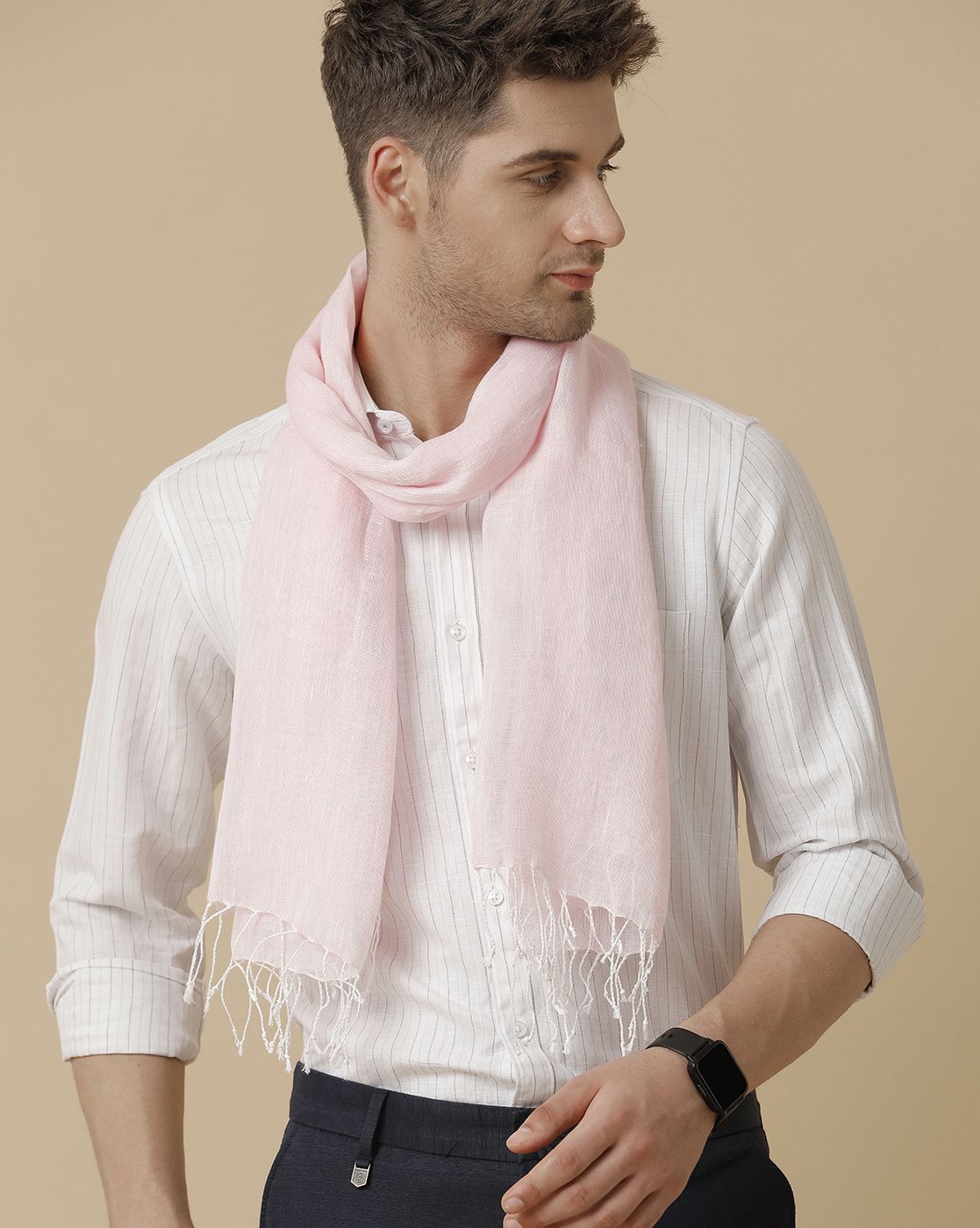 Linen Club Pink Solid Pure Linen Unisex Stole