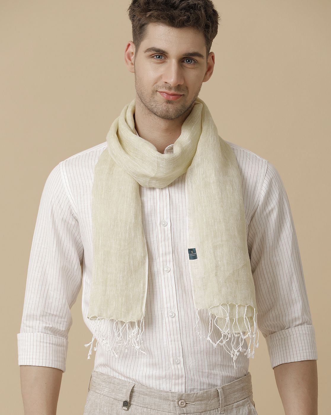 Linen Club Yellow Solid Pure Linen Unisex Stole