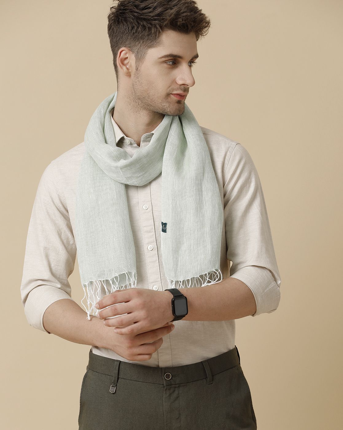 Linen Club Green Solid Pure Linen Unisex Stole