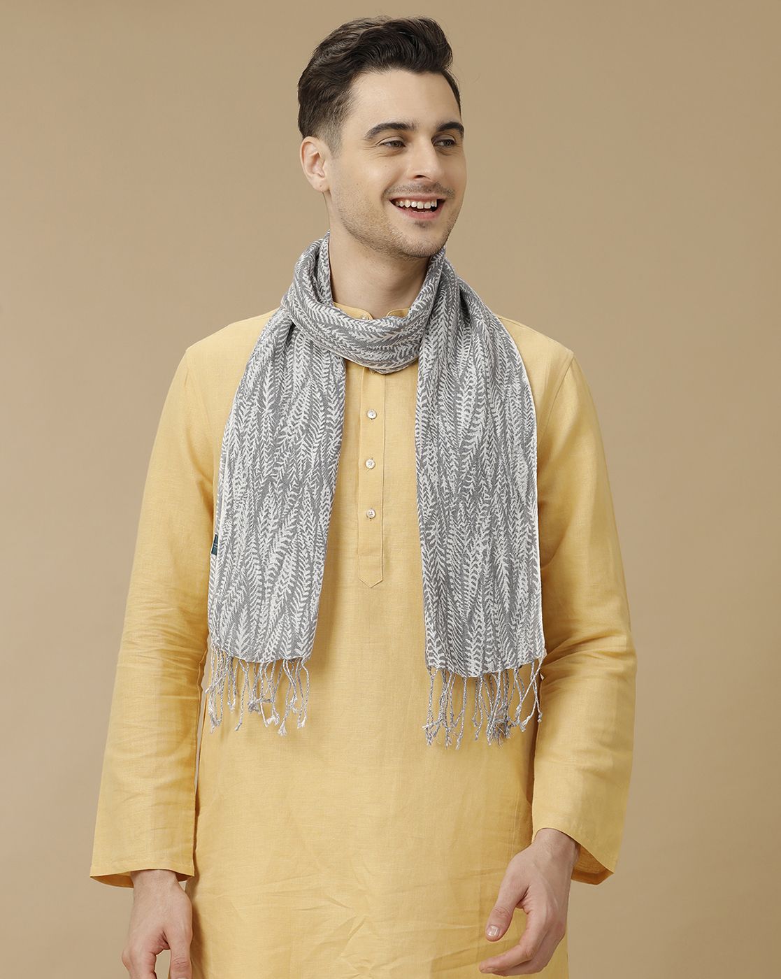 Unisex Grey Printed Linen Stole