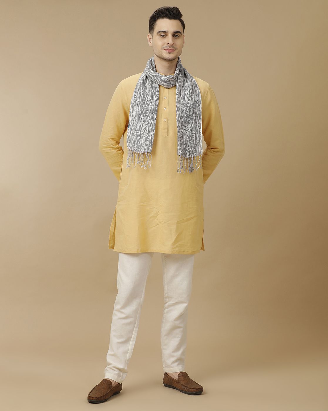Unisex Grey Printed Linen Stole