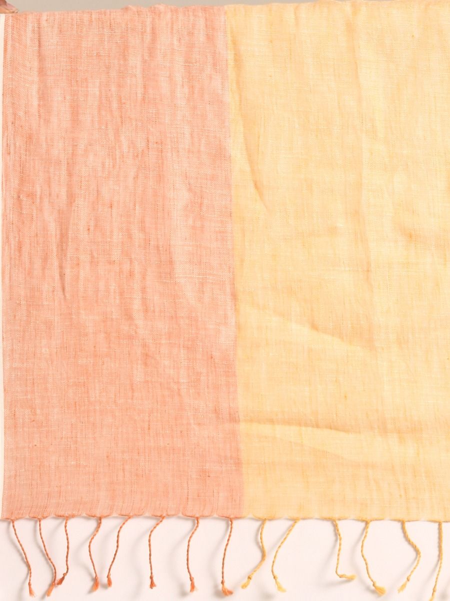 Linen Club Unisex Linen Stole Striped Pale Yellow (Size:Free)