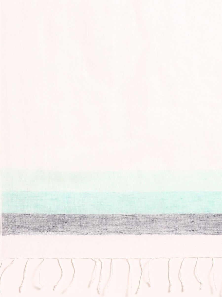 Linen Club Unisex Linen Stole Striped White (Size:Free)