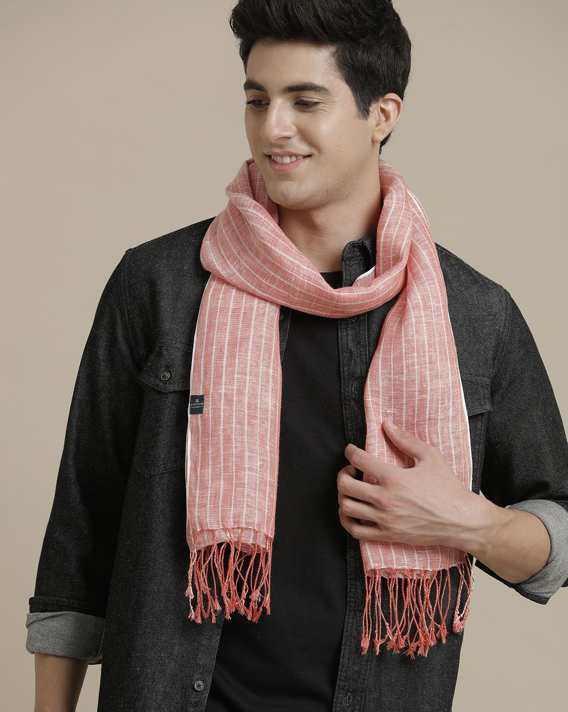 Unisex Red Striped Linen Stole