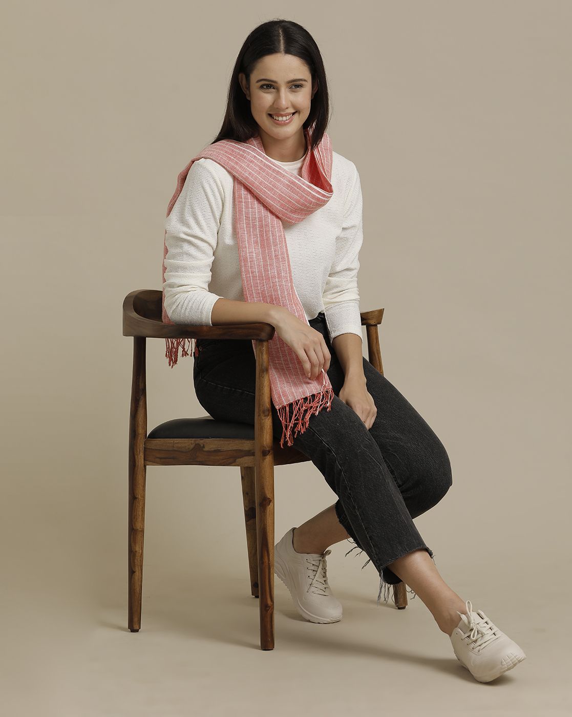 Unisex Red Striped Linen Stole