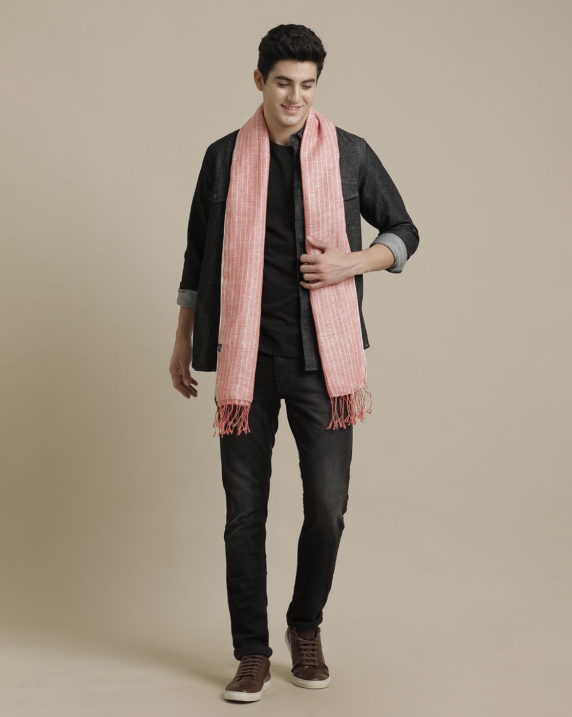Unisex Red Striped Linen Stole