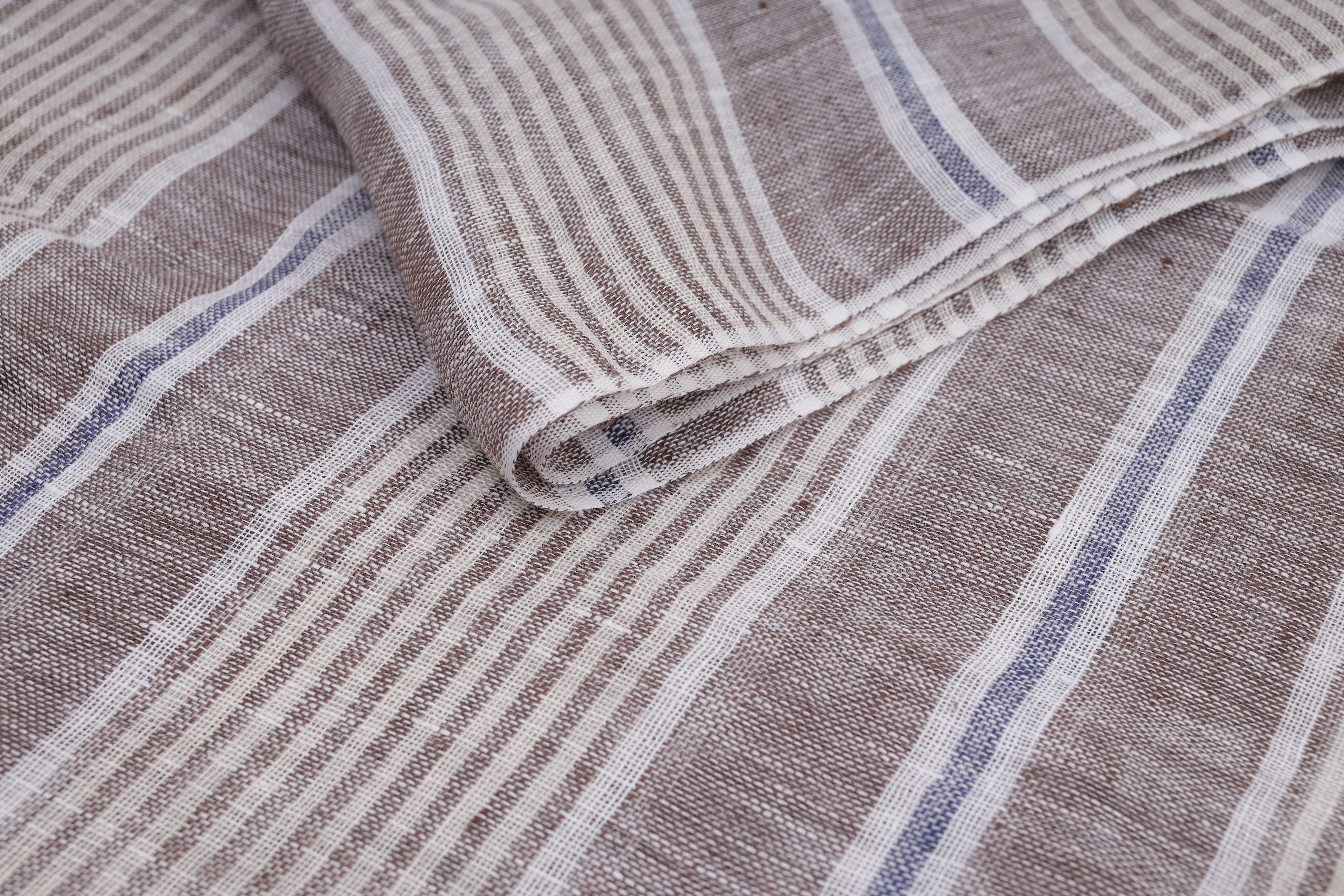 Linen Club Brown Striped Pure Linen Unisex Stole