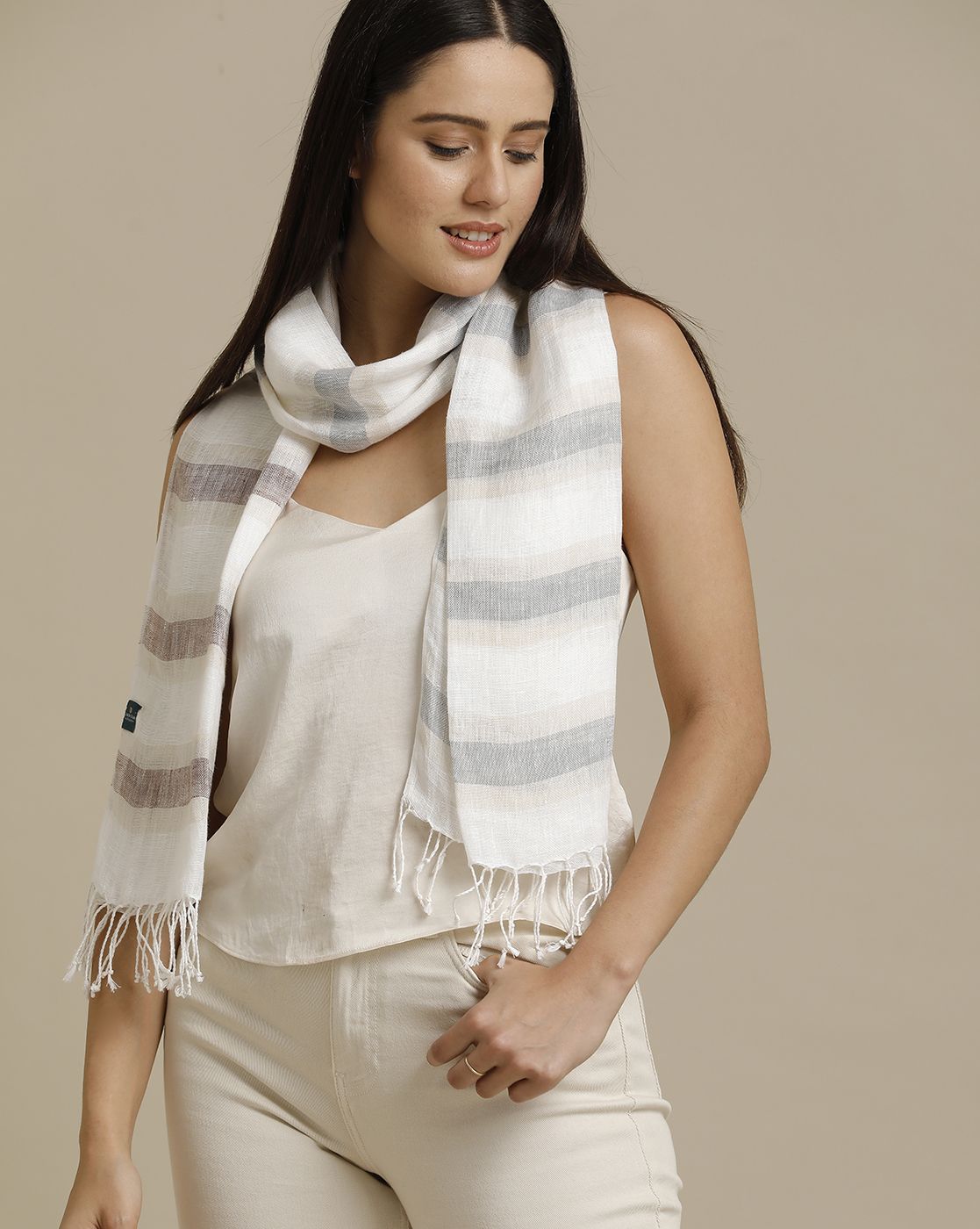 Unisex Grey Striped Linen Stole