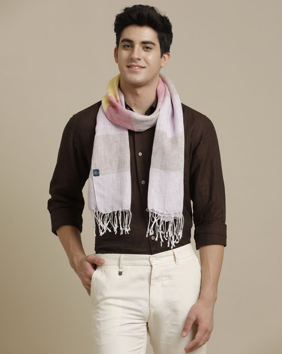 Unisex Purple Striped Linen Stole