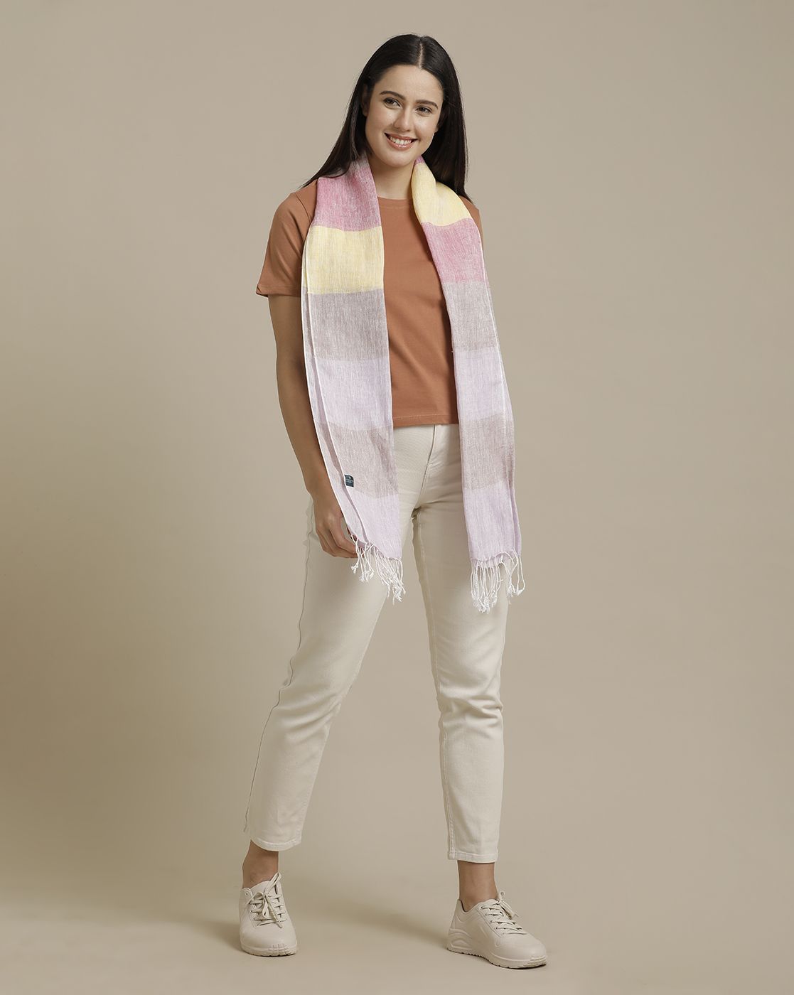 Unisex Purple Striped Linen Stole