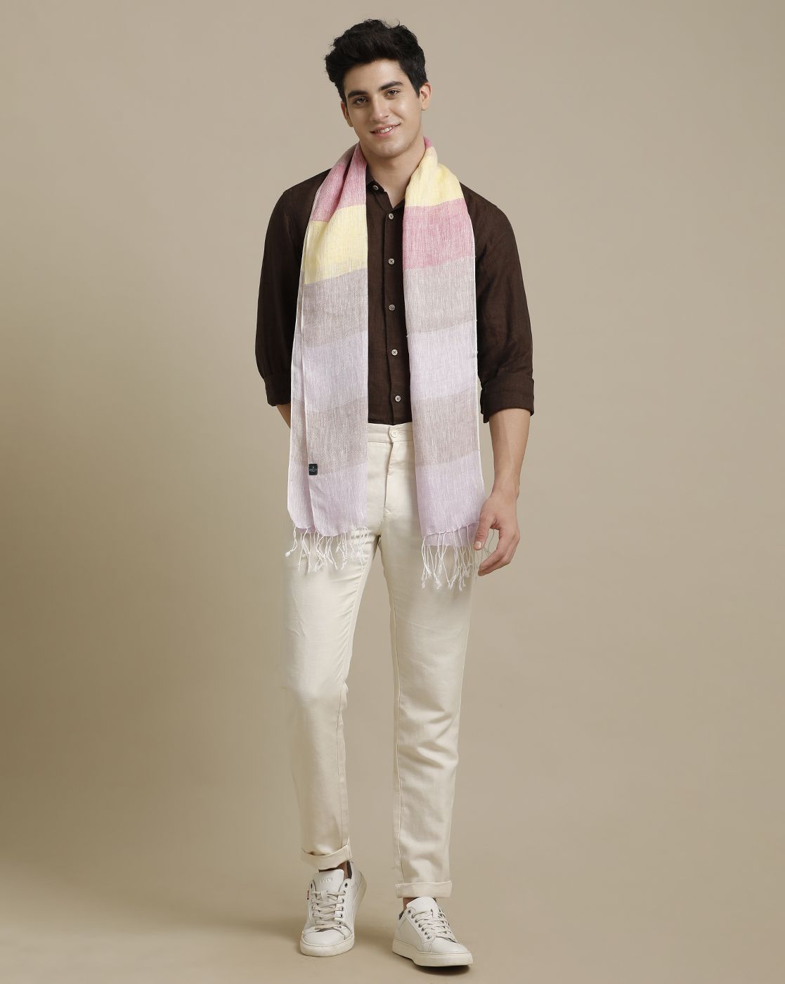 Unisex Purple Striped Linen Stole