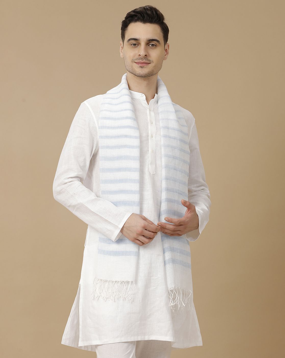 Unisex Blue Striped Linen Stole