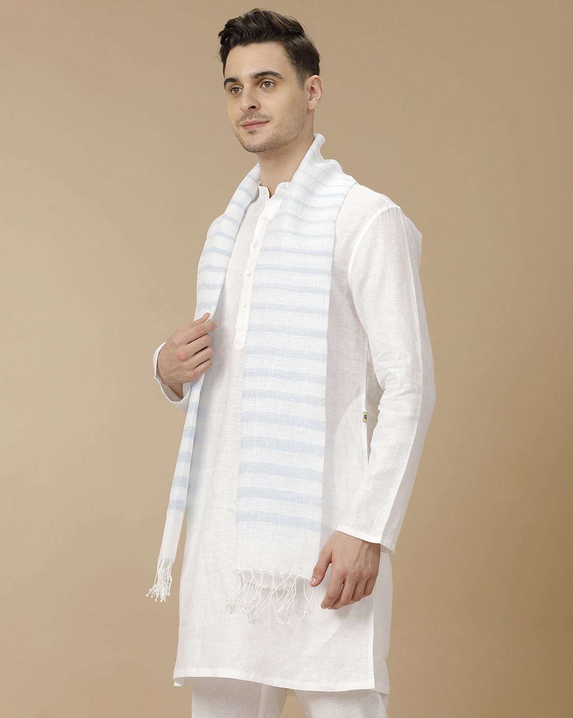 Unisex Blue Striped Linen Stole