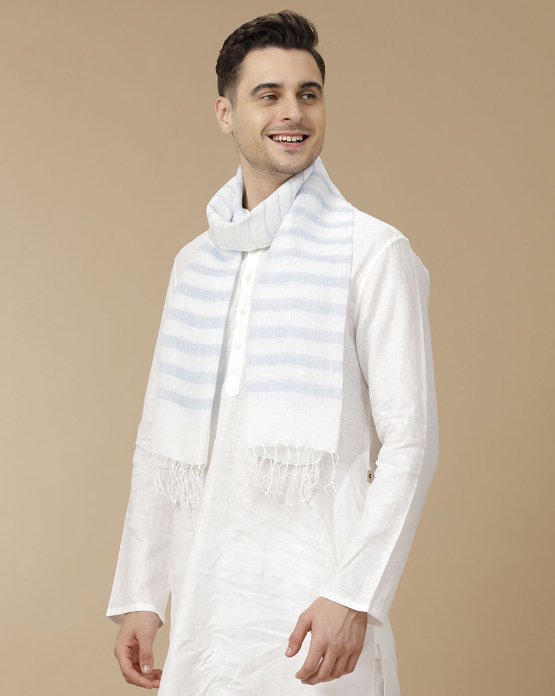 Unisex Blue Striped Linen Stole