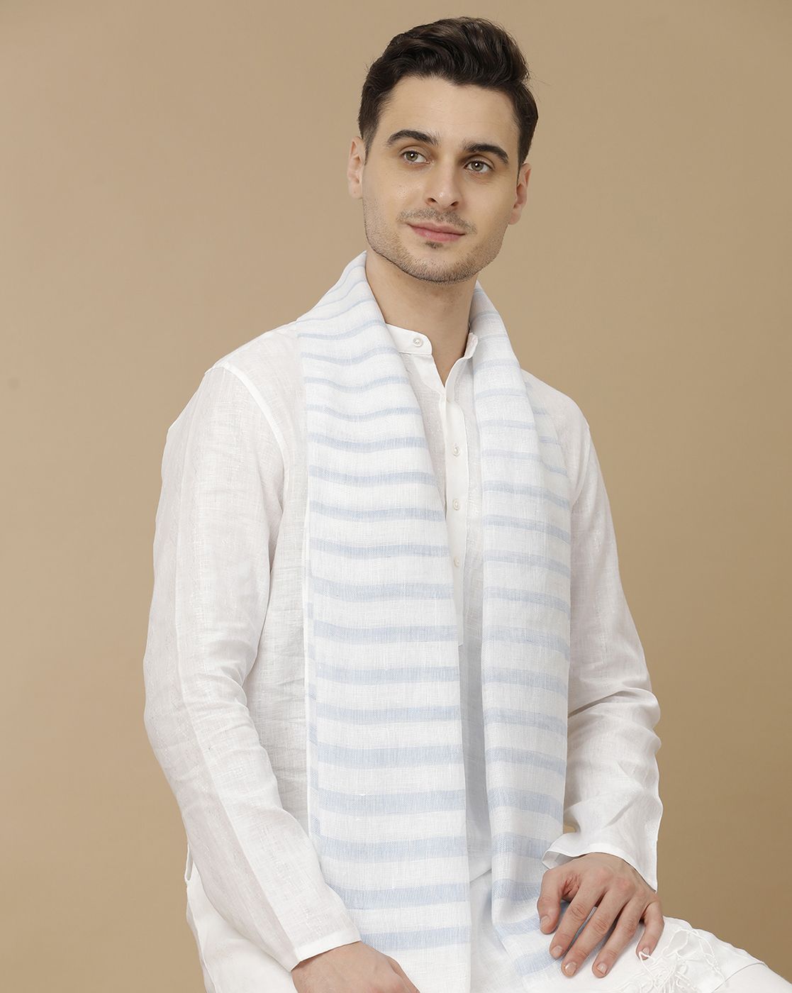Unisex Blue Striped Linen Stole