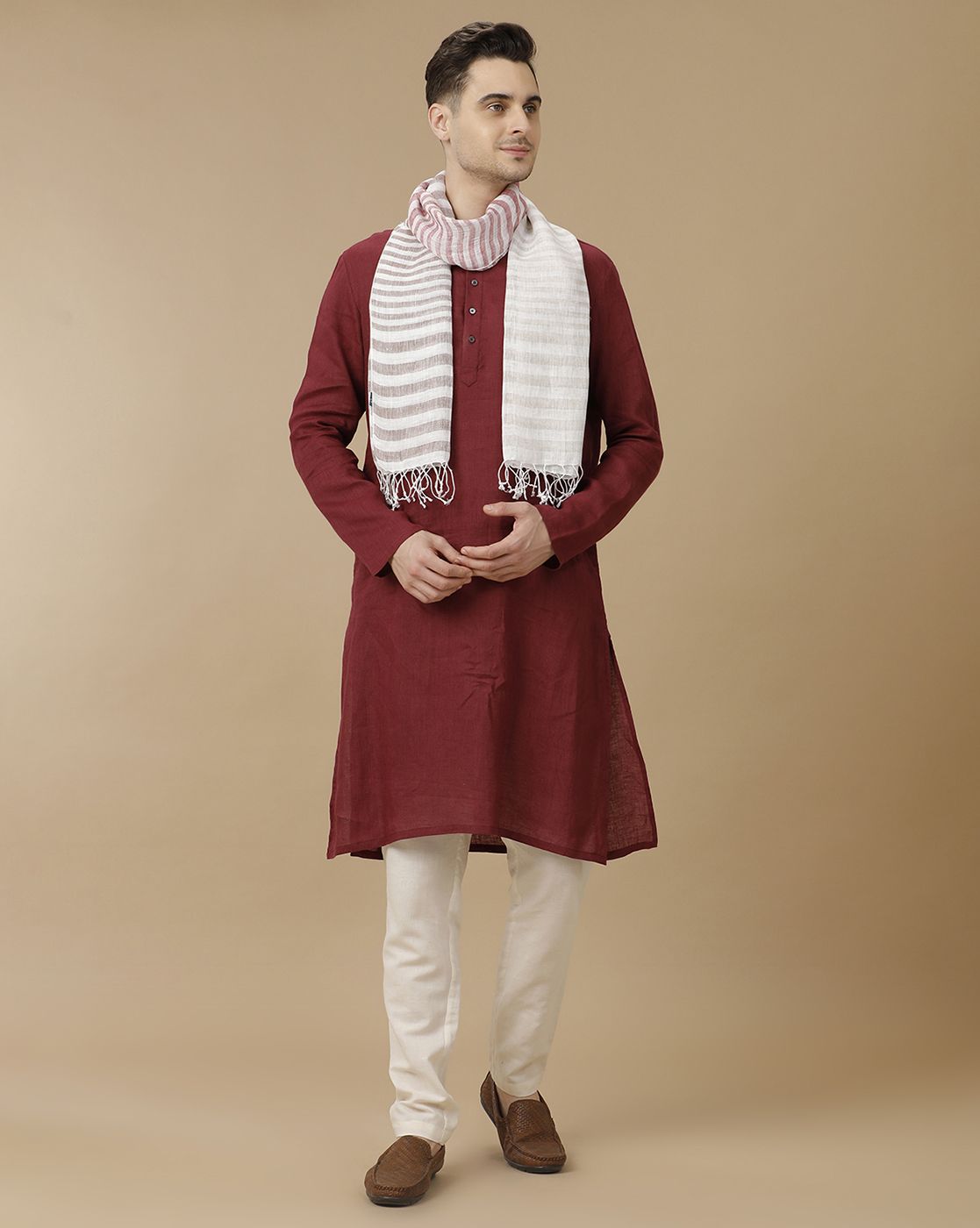 Unisex Red Striped Linen Stole