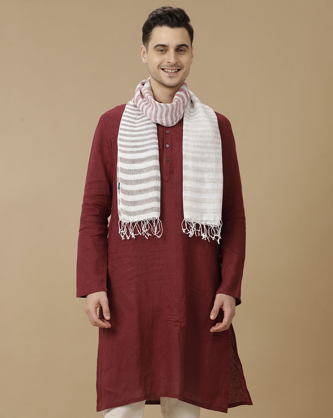 Unisex Red Striped Linen Stole