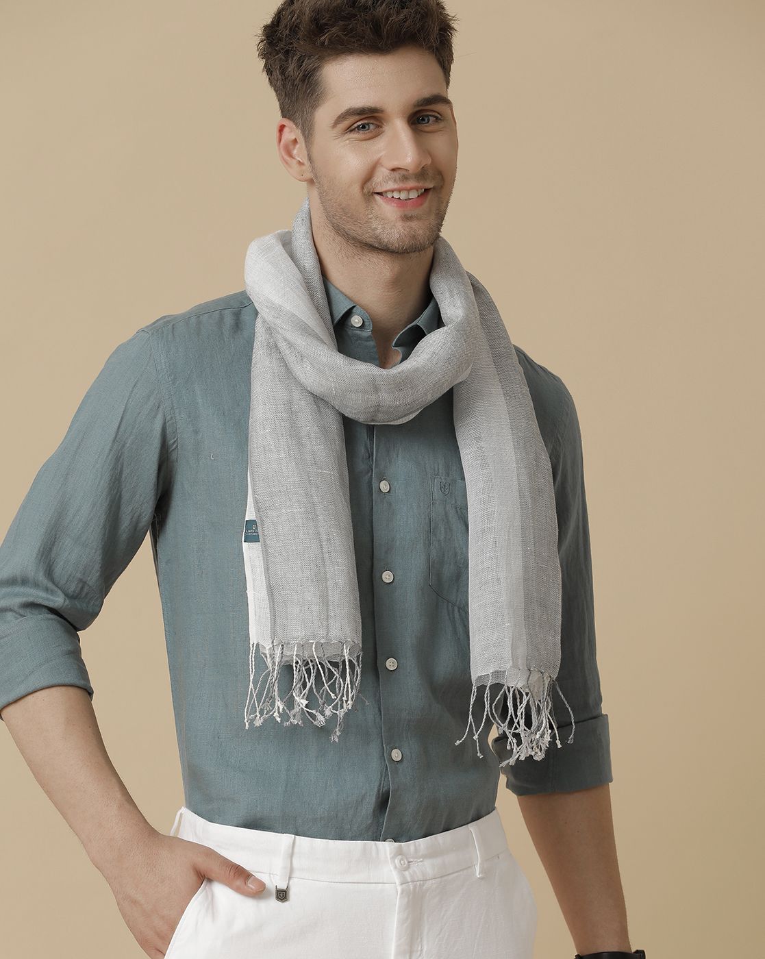 Linen Club Grey Striped Pure Linen Unisex Stole