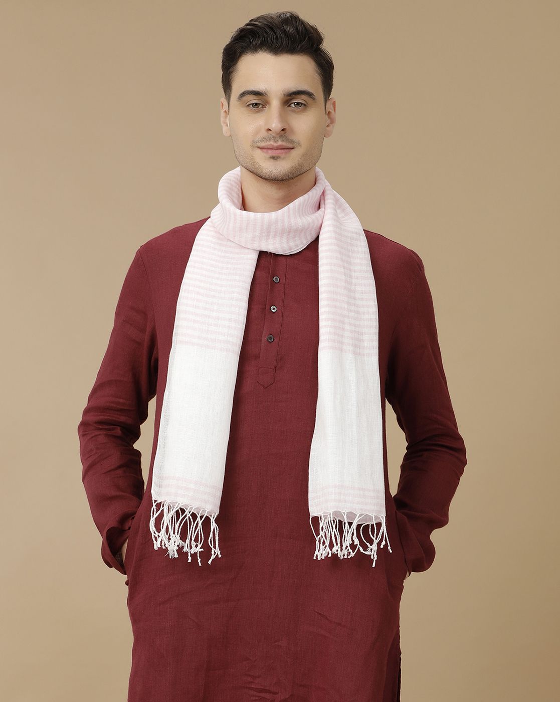 Unisex Pink Striped Linen Stole
