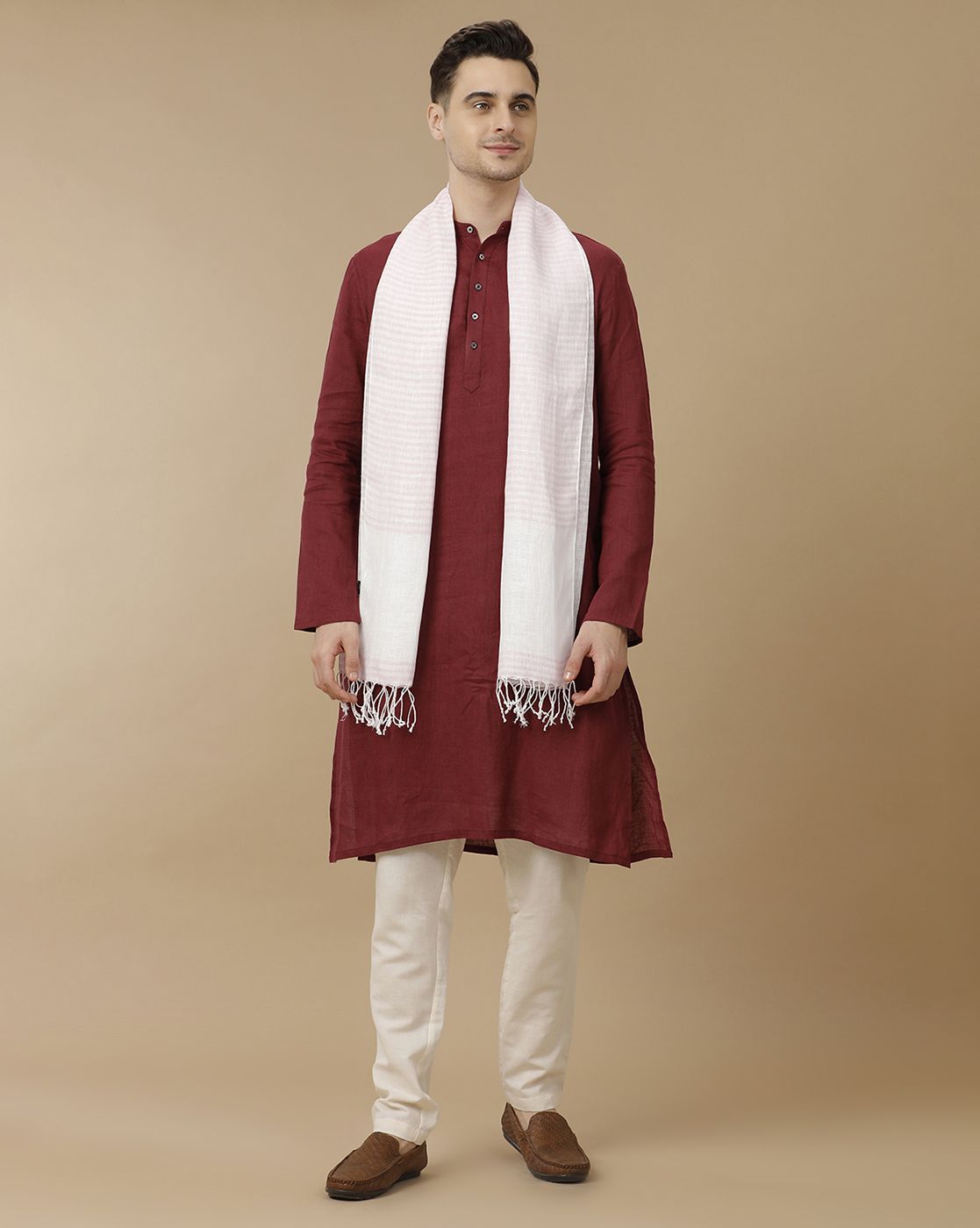 Unisex Pink Striped Linen Stole