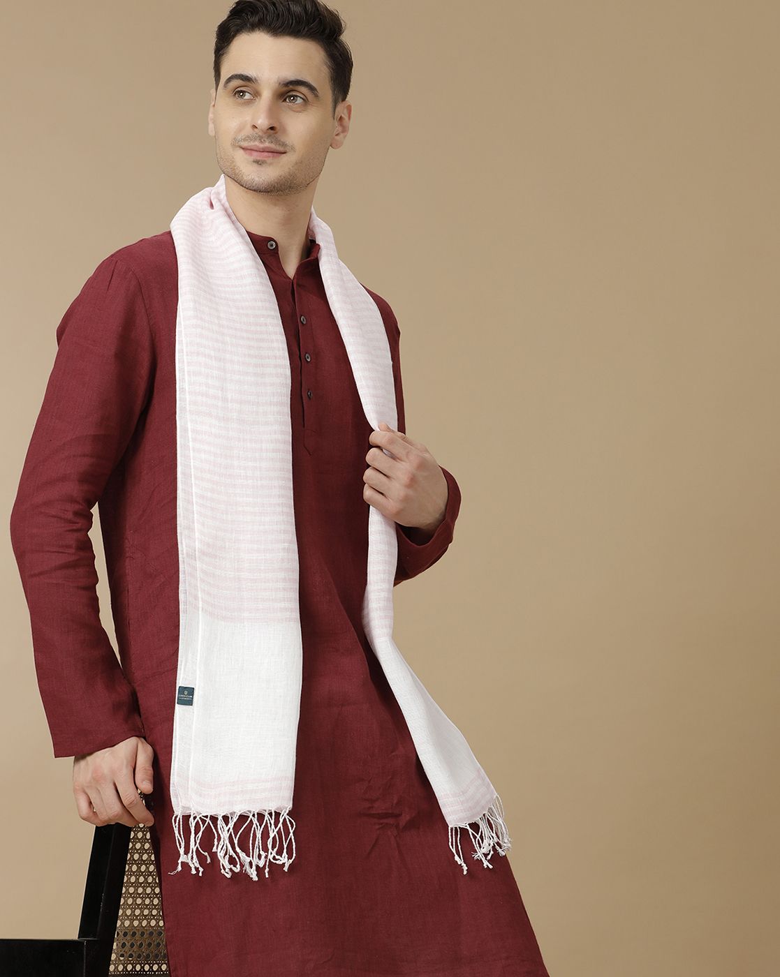 Unisex Pink Striped Linen Stole