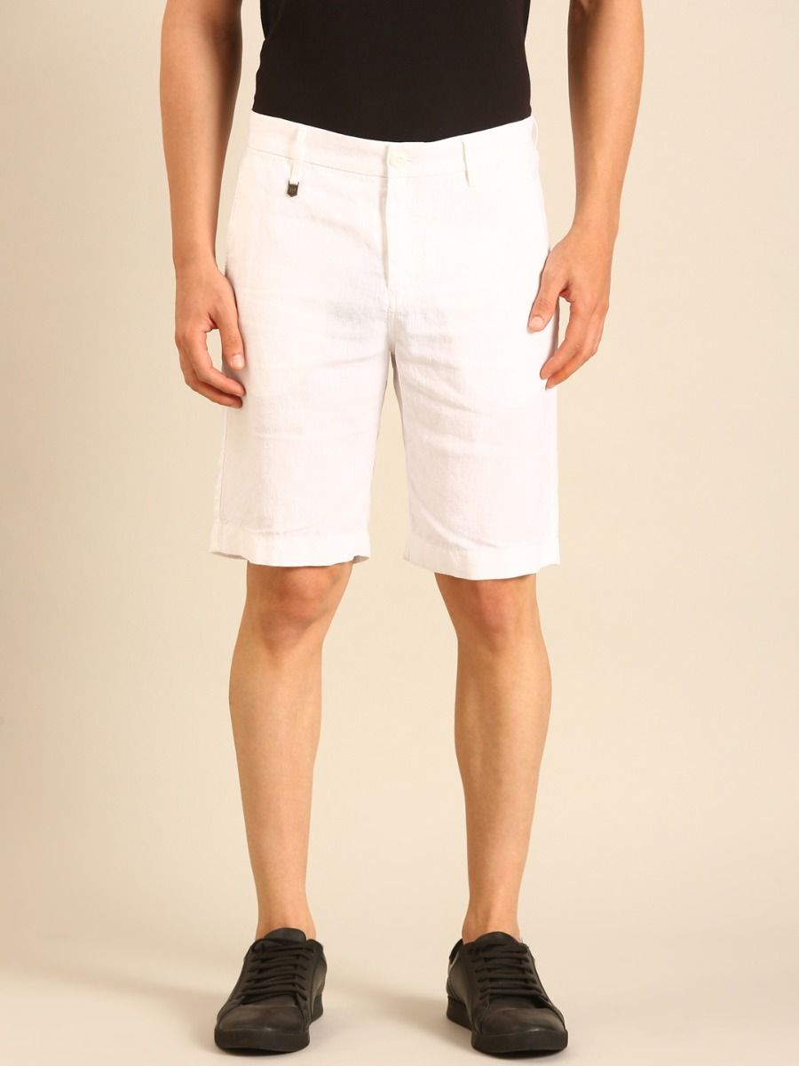 Linen Club Men's Linen White Solid Contemporary Fit Casual Shorts Linen Club Men's Linen White Solid Contemporary Fit Casual Shorts