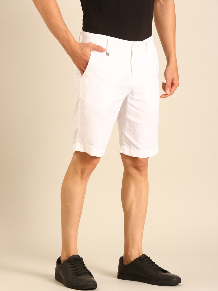 Linen Club Men's Linen White Solid Contemporary Fit Casual Shorts Linen Club Men's Linen White Solid Contemporary Fit Casual Shorts