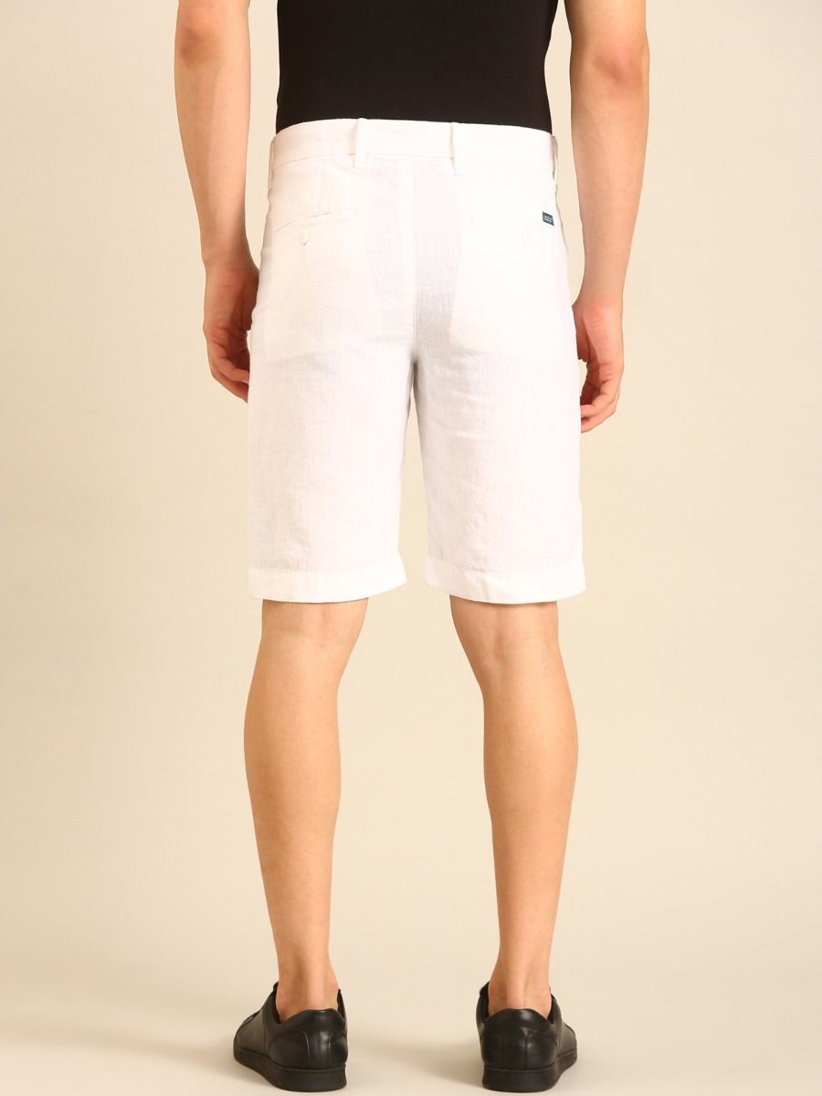 Linen Club Men's Linen White Solid Contemporary Fit Casual Shorts Linen Club Men's Linen White Solid Contemporary Fit Casual Shorts