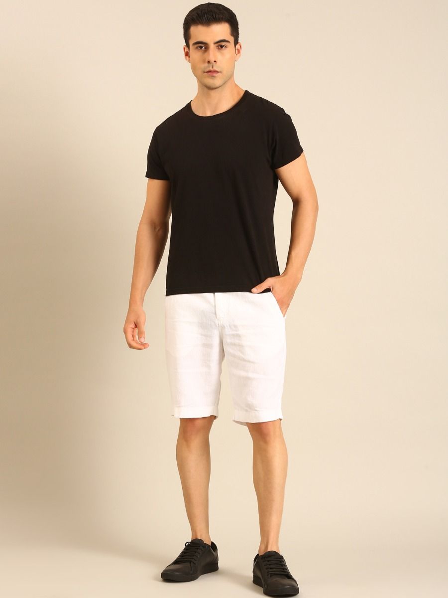 Linen Club Men's Linen White Solid Contemporary Fit Casual Shorts Linen Club Men's Linen White Solid Contemporary Fit Casual Shorts