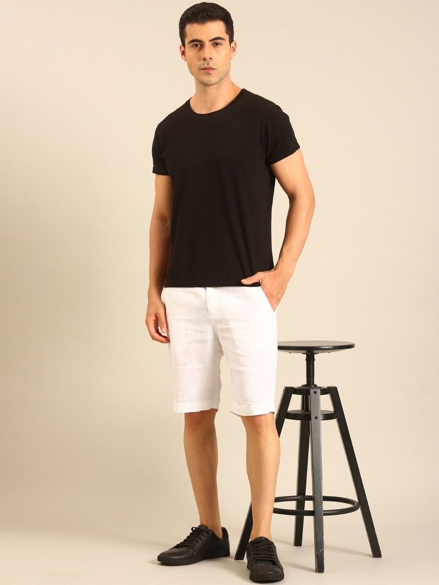 Linen Club Men's Linen White Solid Contemporary Fit Casual Shorts Linen Club Men's Linen White Solid Contemporary Fit Casual Shorts