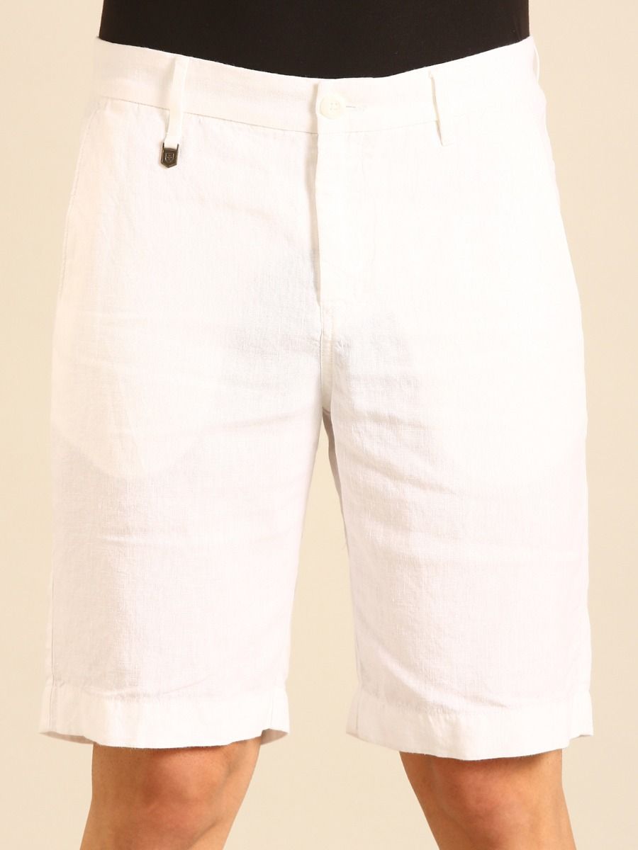 Linen Club Men's Linen White Solid Contemporary Fit Casual Shorts Linen Club Men's Linen White Solid Contemporary Fit Casual Shorts