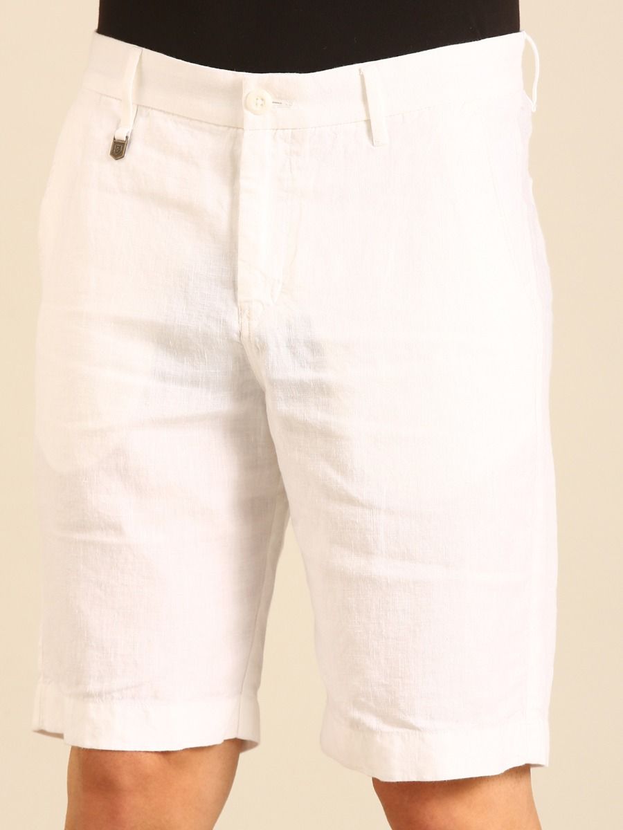 Linen Club Men's Linen White Solid Contemporary Fit Casual Shorts Linen Club Men's Linen White Solid Contemporary Fit Casual Shorts