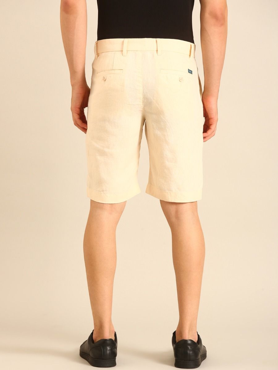 Linen Club Men's Linen Off White Solid Contemporary Fit Casual Shorts Linen Club Men's Linen Off White Solid Contemporary Fit Casual Shorts
