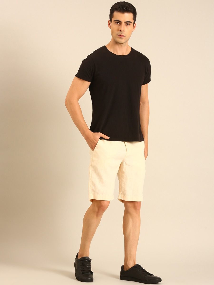 Linen Club Men's Linen Off White Solid Contemporary Fit Casual Shorts Linen Club Men's Linen Off White Solid Contemporary Fit Casual Shorts