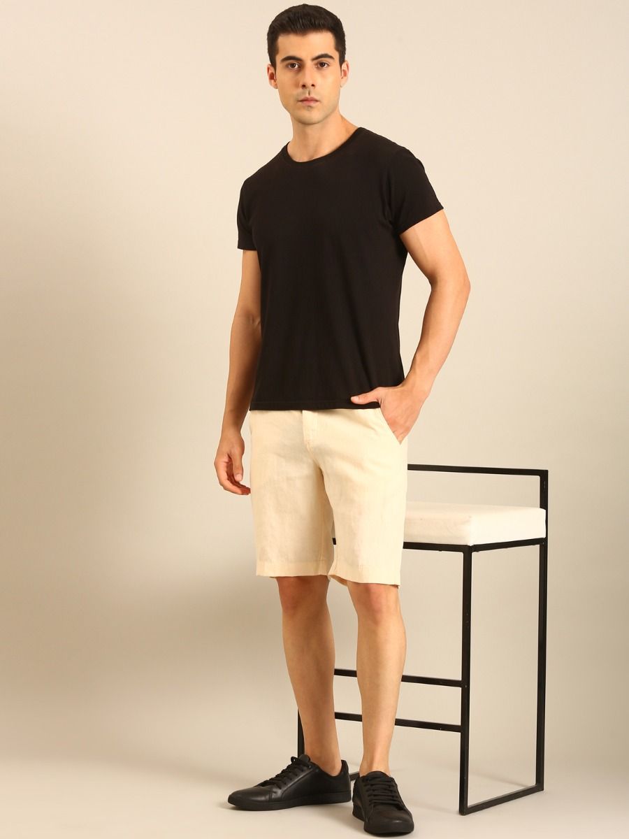 Linen Club Men's Linen Off White Solid Contemporary Fit Casual Shorts Linen Club Men's Linen Off White Solid Contemporary Fit Casual Shorts