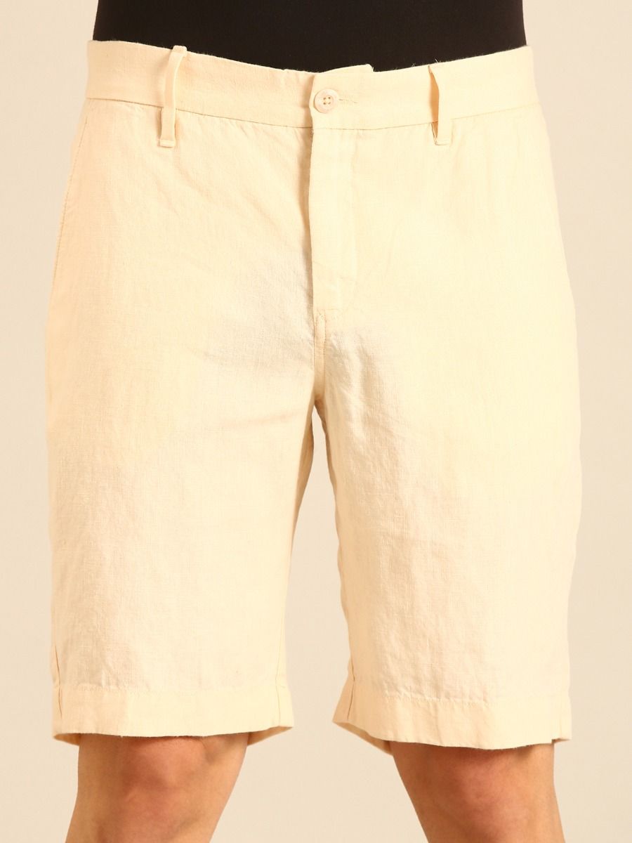 Linen Club Men's Linen Off White Solid Contemporary Fit Casual Shorts Linen Club Men's Linen Off White Solid Contemporary Fit Casual Shorts