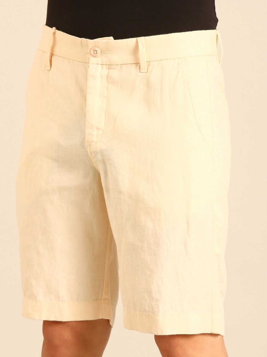 Linen Club Men's Linen Off White Solid Contemporary Fit Casual Shorts Linen Club Men's Linen Off White Solid Contemporary Fit Casual Shorts