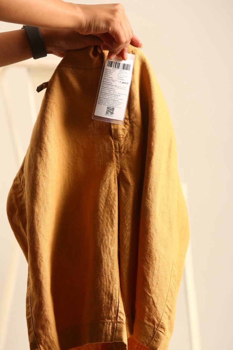 Linen Club Men's Linen Mustard Yellow Solid Contemporary Fit Casual Shorts Linen Club Men's Linen Mustard Yellow Solid Contemporary Fit Casual Shorts