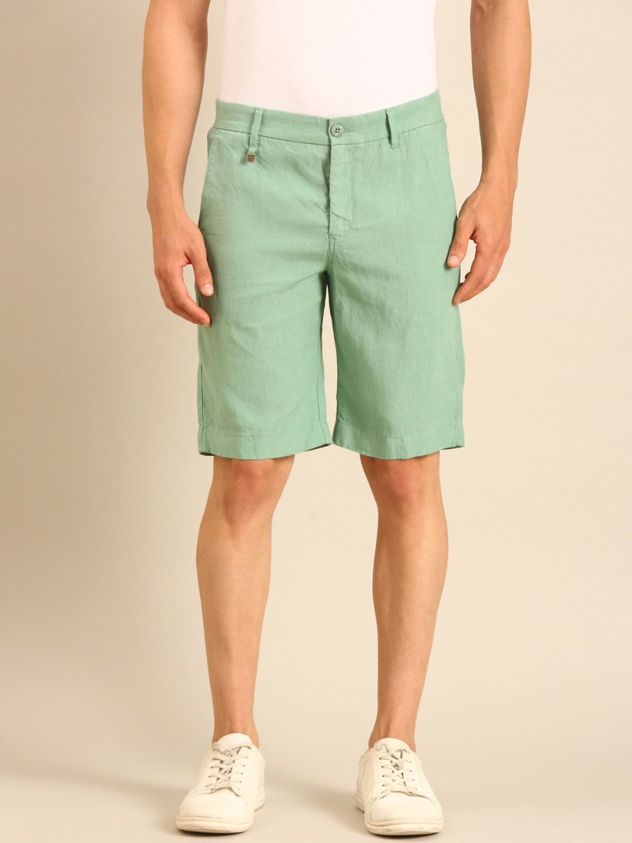 Linen Club Men's Linen Mint Green Solid Contemporary Fit Casual Shorts Linen Club Men's Linen Mint Green Solid Contemporary Fit Casual Shorts