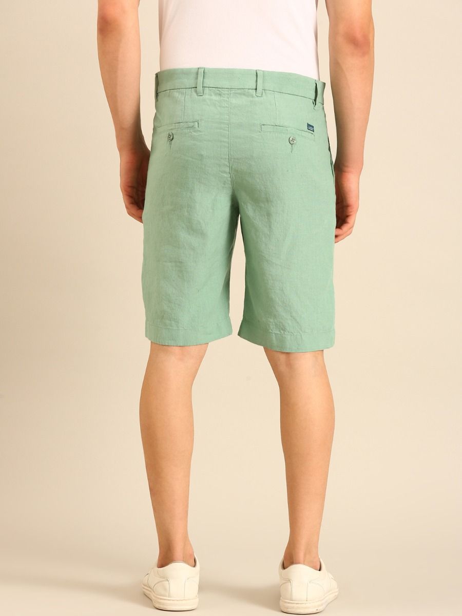 Linen Club Men's Linen Mint Green Solid Contemporary Fit Casual Shorts Linen Club Men's Linen Mint Green Solid Contemporary Fit Casual Shorts