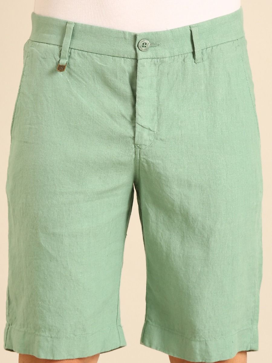 Linen Club Men's Linen Mint Green Solid Contemporary Fit Casual Shorts Linen Club Men's Linen Mint Green Solid Contemporary Fit Casual Shorts