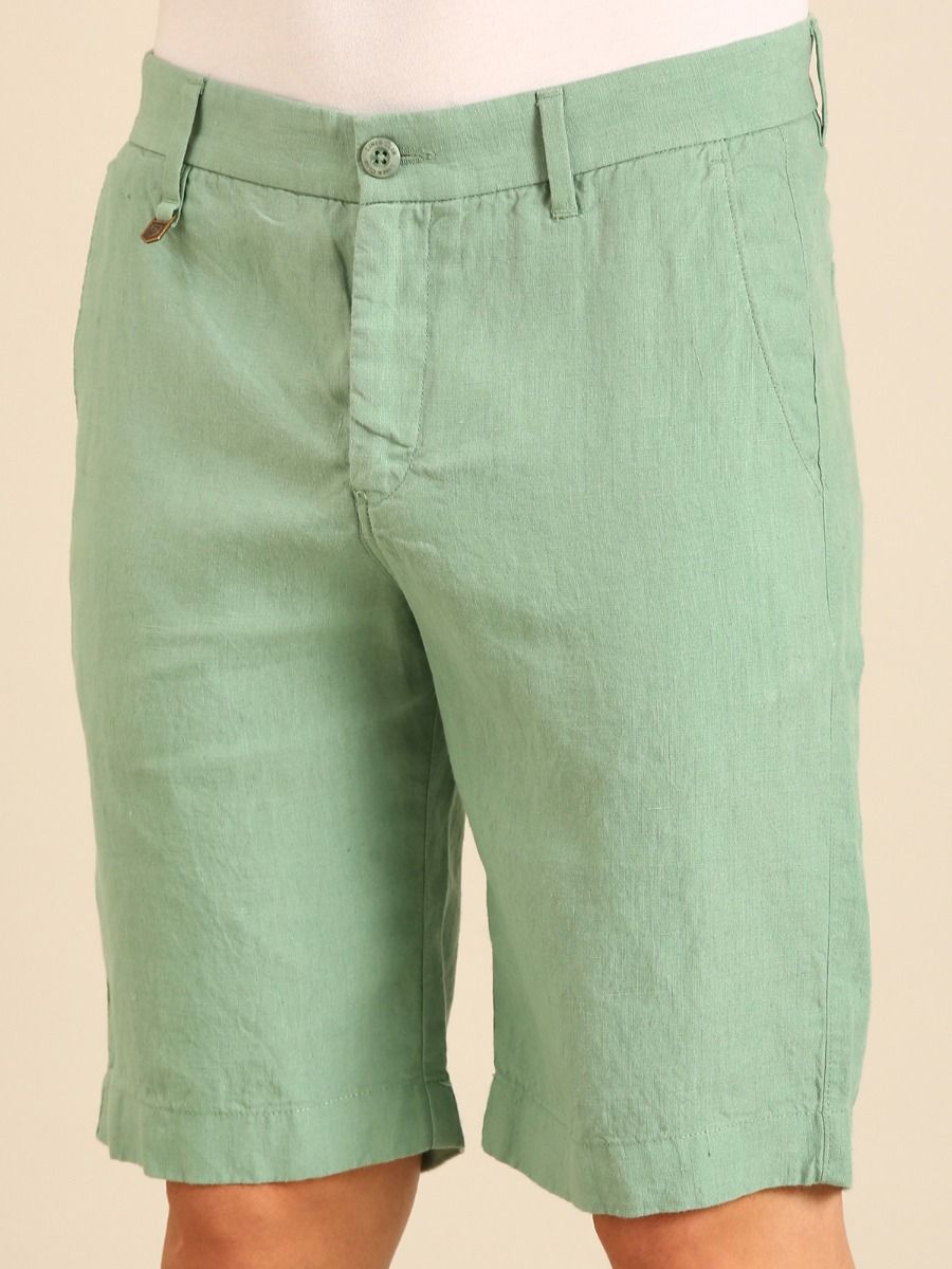 Linen Club Men's Linen Mint Green Solid Contemporary Fit Casual Shorts Linen Club Men's Linen Mint Green Solid Contemporary Fit Casual Shorts