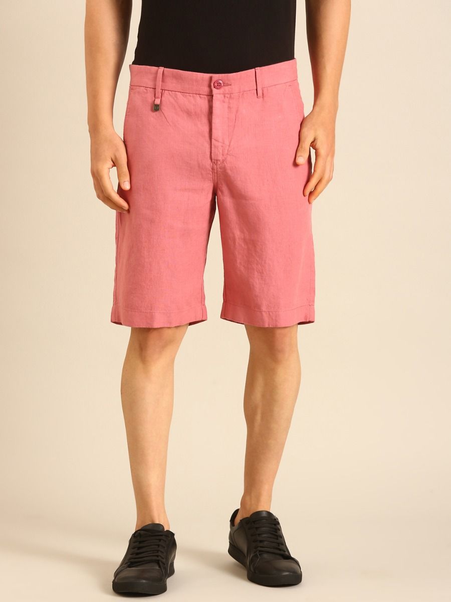 Linen Club Men's Linen Pink Solid Contemporary Fit Casual Shorts Linen Club Men's Linen Pink Solid Contemporary Fit Casual Shorts